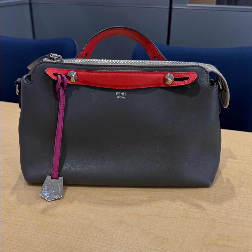 Fendi Gray Leather Satchel with Pink and Red Accents